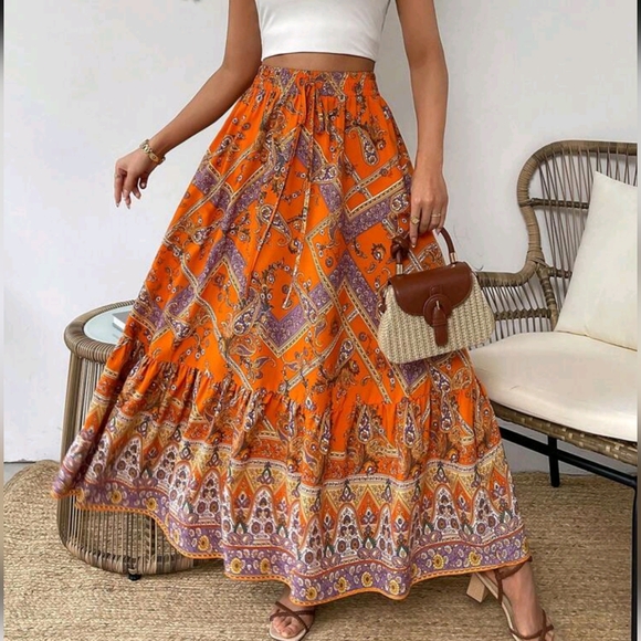 Dresses & Skirts - Orange Paisley Maxi Skirt
